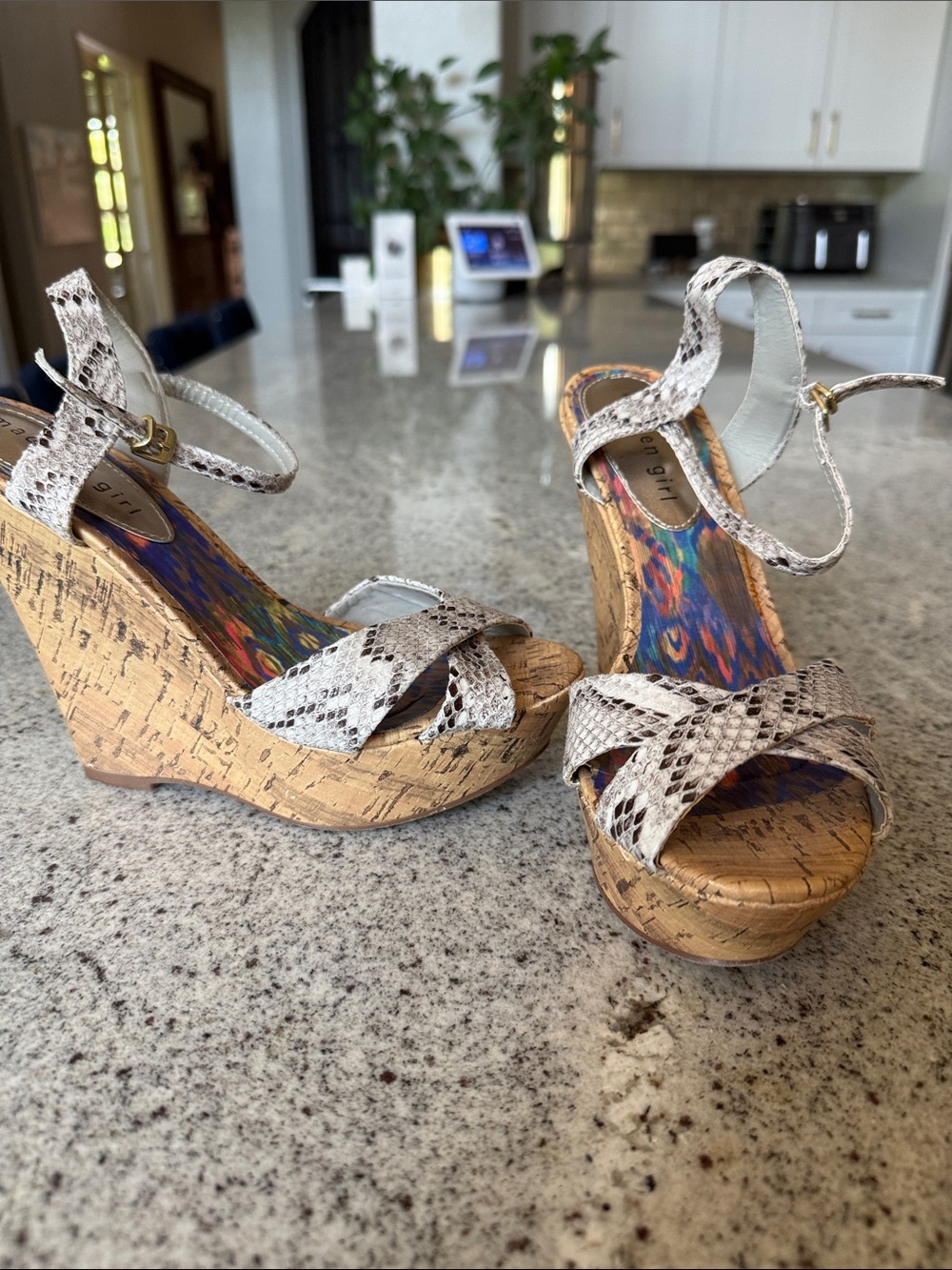 Madden Girl Cork Wedge Sandals with Snake-Print Straps